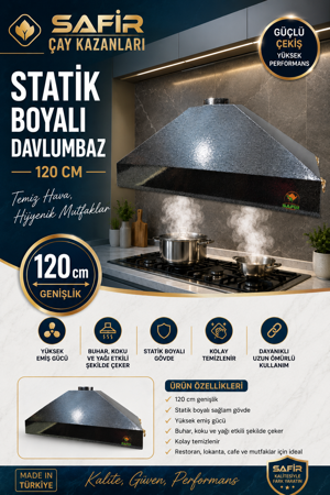SAFİR GRİ STATİK BOYALI DAVLUMBAZ 120 CM EBATLI SAFİR DAVLUMBAZ 5 ve 6 GÖZLÜ ÇAY KAZANI İÇİN DAVLUMBAZ - Image 1
