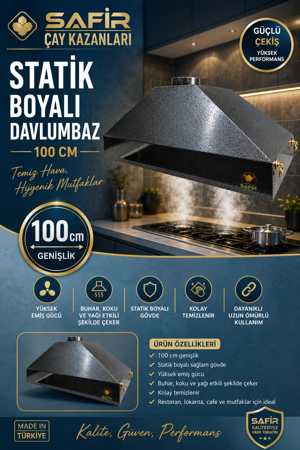 SAFİR GRİ STATİK BOYALI DAVLUMBAZ 100 CM EBATLI SAFİR DAVLUMBAZ 3 GÖZLÜ ÇAY KAZANI İÇİN DAVLUMBAZ - Image 1
