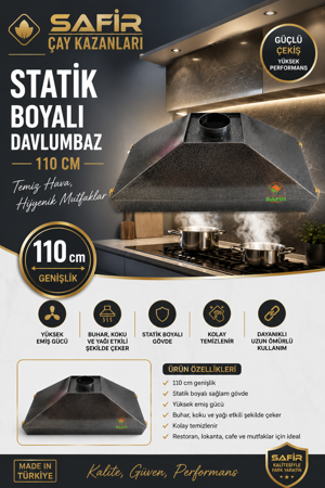 SAFİR GRİ STATİK BOYALI DAVLUMBAZ 110 CM EBATLI SAFİR DAVLUMBAZ 4 GÖZLÜ ÇAY KAZANI İÇİN DAVLUMBAZ - Image 1