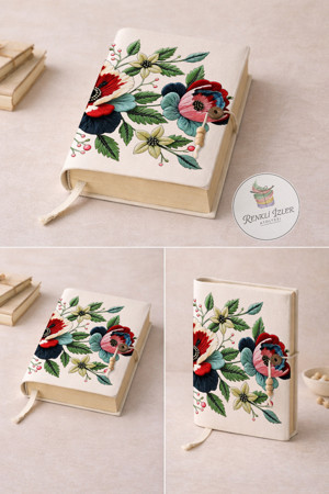 Renkli İzler Atölyesi Floral Book Sleeve, Embroidered Look Cover, Cottagecore Reader Pouch (A5 Books) - Image 1
