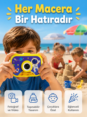 Çocuk Fotoğraf Makinesi Hd Video Kayıt Özellikli 2.0 İnç Ekranlı Type-c Şarjlı Dijital Kame - Image 1