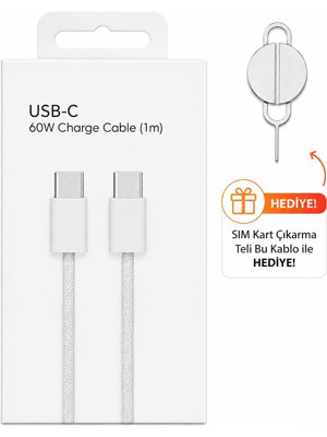 60W iPhone Uyumlu Çift Taraf Type C Kablo ( Sim Kart Çıkarma Teli Hediyeli) 17 / 17 Pro / 17 Air / 17 Pro Max 15 - 16 - Pro Plus - Image 1