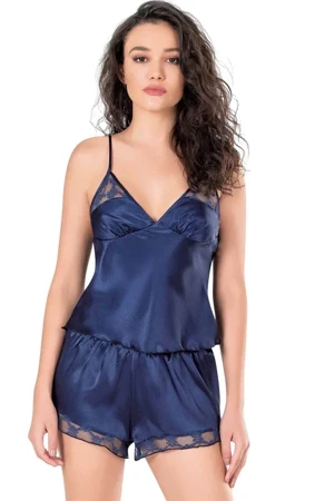 Lacivert Saten Babydoll Şort Takımı - Image 1