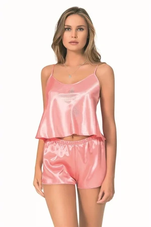 Mercan Saten Babydoll Şort Takımı - Image 1