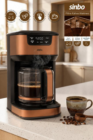 Sinbo SCM-9040 BRONZ Otomatik Zaman Ayarlı XL 14 Fincan Filtre Kahve Makinesi Dijital Göstergeli - Image 1