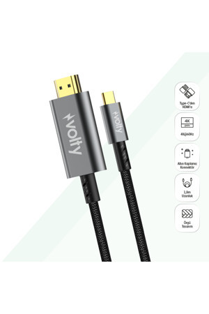 Type-C to HDMI 4K 60Hz Görüntü Aktarıcı | 12Gbps, 1.8m, HDR, Örgü, Altın Uçlu (V0302003) - Image 1