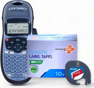 Dymo Letratag Etiket Yazcı ve 10 Adet EcotagPlus Şerit Etiket 12 mm x 4 mt Plastik Kırmızı - Image 1