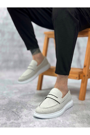 Beybun Boutique Ba0355 Bağcıksız Keten Beyaz Klasik Corcik Erkek Ayakkabı - Image 1