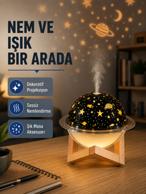 Usb Projeksiyon Gece Lambası Hava Nemlendirici – Aromaterapi Destekli, Taşınabilir - Image 1