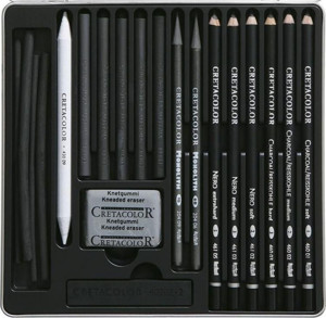 Cretacolor Black Box Charcoal Drawing Set Progesyonel Kömür Çizim Seti 20 Parça Metal Kutu (400 30) - Image 1
