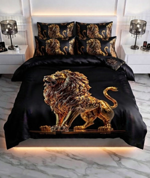 Özel Üretim Marka Çift Kişilik 240*260 cm Saten Pamuk Luxury Nevresim Takımı Premium Ranforce Dokuma  Organik Pamuklu  Altın Siyah Lüx Kaplan Deluxe seri leke tutmaz aslan - Image 1
