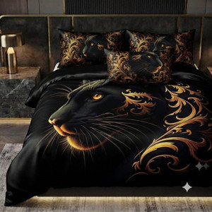 Özel Üretim Marka Çift Kişilik 240*260 cm Saten Pamuk Luxury Nevresim Takımı Premium Ranforce Dokuma  Organik Pamuklu  Altın Siyah Lüx Kaplan Deluxe seri leke tutmaz aslan - Image 1