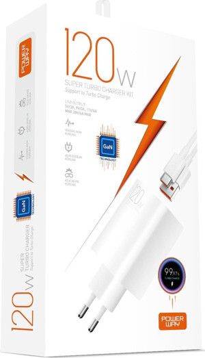 Powerway M120S 120W Type-C Şarj Adaptörü ve Kablo Seti Hızlı ve Güvenli GaN Teknolojisi - Image 1