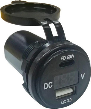 USB + Type-C + Voltmetre 12-24V Şarj Soketi - Image 1