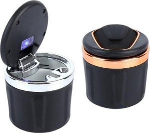 Mega Oto Market Araç İçi Mavi Işıklı Porselen Küllük Gold Renk Kapaklı Mavi Renk Işıklı Yanmaz Koku Geçirmez - Image 1
