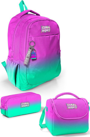 Coral High Kids Pembe Su Yeşili Renk Geçişli 3’lü Okul Çanta Seti SET0123664 - Image 1