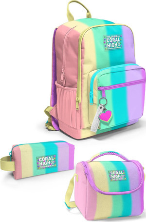 Coral High Renkli Çizgili Desenli 3’lü Okul Çanta Seti SET0123630 - Image 1