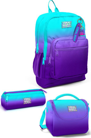 Coral High Kids Turkuaz Mor Renk Geçişli 3’lü Okul Çanta Seti SET0123763 - Image 1