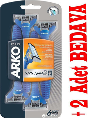 Arko Men Tıraş Bıçağı Sistem3  6 + 2 Adet Hediyeli 8 li Paket Blister - Image 1