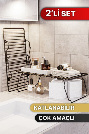 Bino Dolap Içi Düzenleyici 2 Adet Mutfak Rafı Tabak Bardak Rafı Mat Siyah Paslanmaz Metal Organizer - Image 1