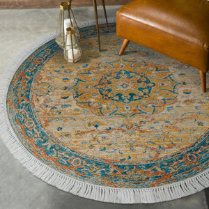 Eko Trend DJT Haı Yıkanabilir Kaymaz Taban P1356 Yuvarlak Vintage Turkuaz - Image 1