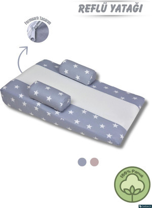 Bebeck Bebek Reflü Yatağı, Yastığı Yıkanabilir Kılıf Gri - Image 1