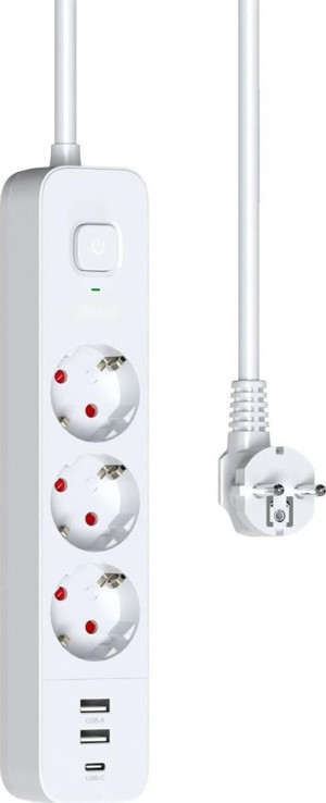 Fulltech Termal Akım Korumalı Uzatma Kablosu 3x Soket 1x TypeC 1.8M 3680W FTR-16 - Image 1