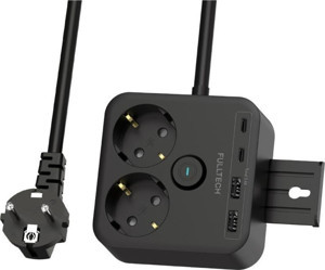 Fulltech Siyah Termal Akım Korumalı 2 Li Priz 2x Type C 2x USB 3680 W FTR-21 - Image 1