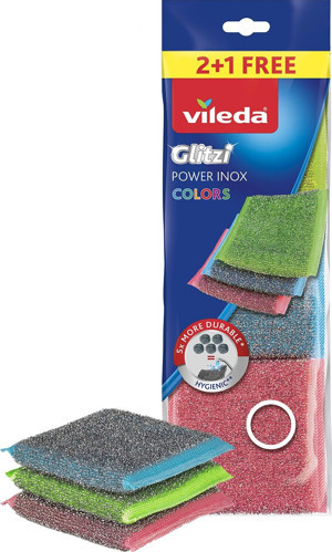 Vileda 3 lü Power Inox COLORS Çelik Bulaşık Sünger - Image 1