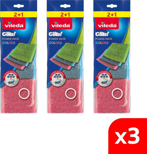 Vileda 3 Paket 3 lü Power Inox COLORS Çelik Bulaşık Sünger - Image 1