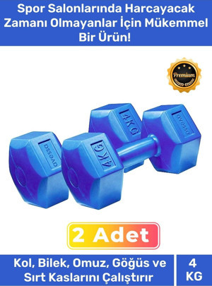 Özel Plastik Köşeli Spor Egzersiz Vücut Kas Geliştirme Fitness Ağırlık Mavi 4 Kg Dambıl Set - 2 Adet - Image 1