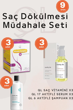Quality Life Ql Saç Dökülmesi Müdahale Seti ( 3 Saç Vitamini - 3 Saç Serumu - 3 Şampuan ) - Image 1