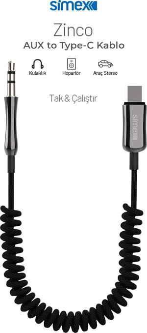 Zinco Type-C Kumaş Spiralli AUX Kablosu Simex SA-01 - Image 1