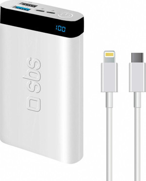 Sbs İntelligent Fast Charge 10.000Mah 2Xusba + Type-C Çıkışlı Led Göstergeli 2M Type-C To Lightning  - Image 1