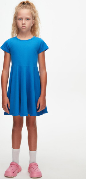 Saks Renkli Basic Kız Çocuk Kısa Kollu Elbise - Image 1