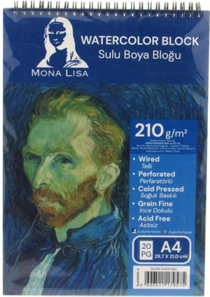 Mona Lisa A4 Watercolor Block 210 gr Telli Çizim Defter - Image 1