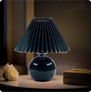 Alvina Aydınlatma Vintage Pileli Seramik Siyah Komidin Yatak, Oturma, Çocuk Odası Çalışma Masası Ve Gece Lambası - Image 1