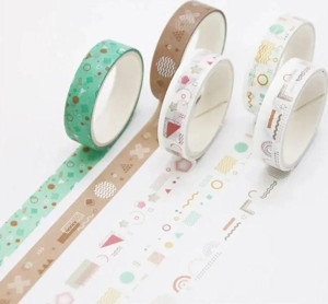 Vintage Washi Tape Bant Baskılı Yapışkanlı Maskeleme Kağıdı Sevimli Desenli bant 5 li - Geometri - Image 1