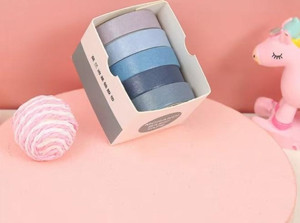 Vintage Washi Tape Bant Yapışkanlı Maskeleme Kağıdı Renkli Bant 5 li - Mavi Tonları N3 - Image 1