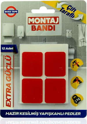 BOSS TAPE 3876 ÇİFT TARAFLI EKSTRA GÜÇLÜ MONTAJ BANDI PED 25mmx30mm 12Lİ BLİSTER - Image 1