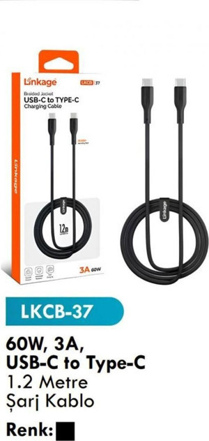 Linkage 60W, 3A, Usb-C To Type-C 1.2 Metre Şarj Kablo Lkcb-37 - Image 1