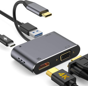 Type-C 4 in 1 4k HDMI VGA Usb 3.0 Type-C Şarj Girişli Adaptör - Image 1