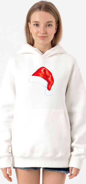 Watercolor Christmas Hat Beyaz Kadın 3ip Kapşonlu Sweatshirt - Image 1