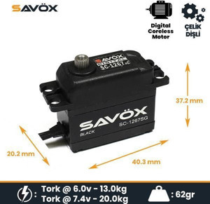 Savox SC-1267SG-BE Black Edition Digital Servo with Soft Start Coreless Motor High Voltage Çelik Dişli - Image 1