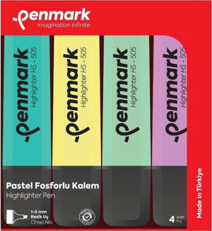 Penmark Fosforlu Kalem 4 lü Asetat Karışık Renk Pastel Blisterli Set - Image 1