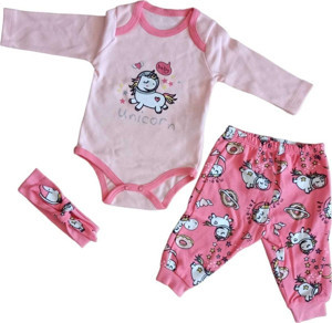 Necix'S Unicorn Desenli Kız Bebek Bandanalı 3 Parça Somon Renk Takım 256913 - Image 1