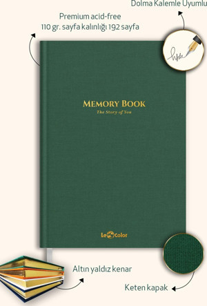 LeColor Keten Hatıra Defteri Dolma Kalem Uyumlu Altın Kenarlı Albüm Yeşil - Image 1