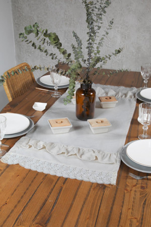 Naturel Fırfırlı Runner Vintage 40x110 Cm Fistolu - Image 1