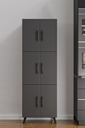 Aeka Ae-3010 Nehir Antrasit Gri Çok Amaçlı Mutfak Dolabı & Banyo Dolabı, Kiler Dolabı, 6 Kapaklı,6 Raflı - Image 1