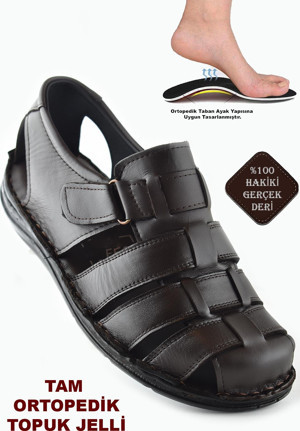 Ayakkabiburada 033 Topuk Jelli Hakiki Deri Erkek Sandalet Ayakkabı - Image 1